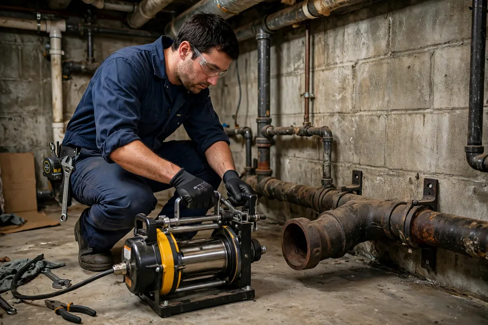 Cast-iron pipe descaling in New Castle, Delaware
